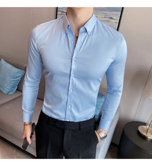 Plus Size 5XL M British Style Solid Long Sleeve Shirt Men Clothing