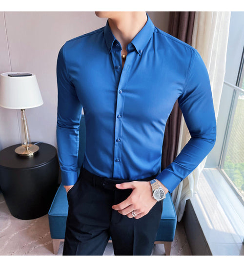 Plus Size 5XL M British Style Solid Long Sleeve Shirt Men Clothing