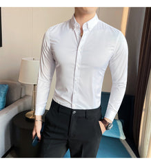 Plus Size 5XL M British Style Solid Long Sleeve Shirt Men Clothing