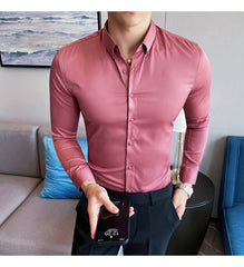 Plus Size 5XL M British Style Solid Long Sleeve Shirt Men Clothing