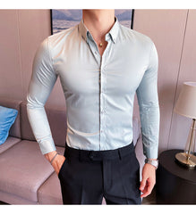 Plus Size 5XL M British Style Solid Long Sleeve Shirt Men Clothing