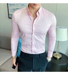 Plus Size 5XL M British Style Solid Long Sleeve Shirt Men Clothing