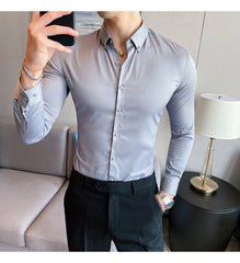 Plus Size 5XL M British Style Solid Long Sleeve Shirt Men Clothing