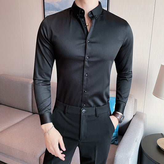 Plus Size 5XL M British Style Solid Long Sleeve Shirt Men Clothing