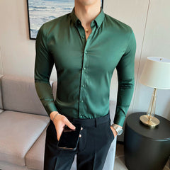 Plus Size 5XL M British Style Solid Long Sleeve Shirt Men Clothing