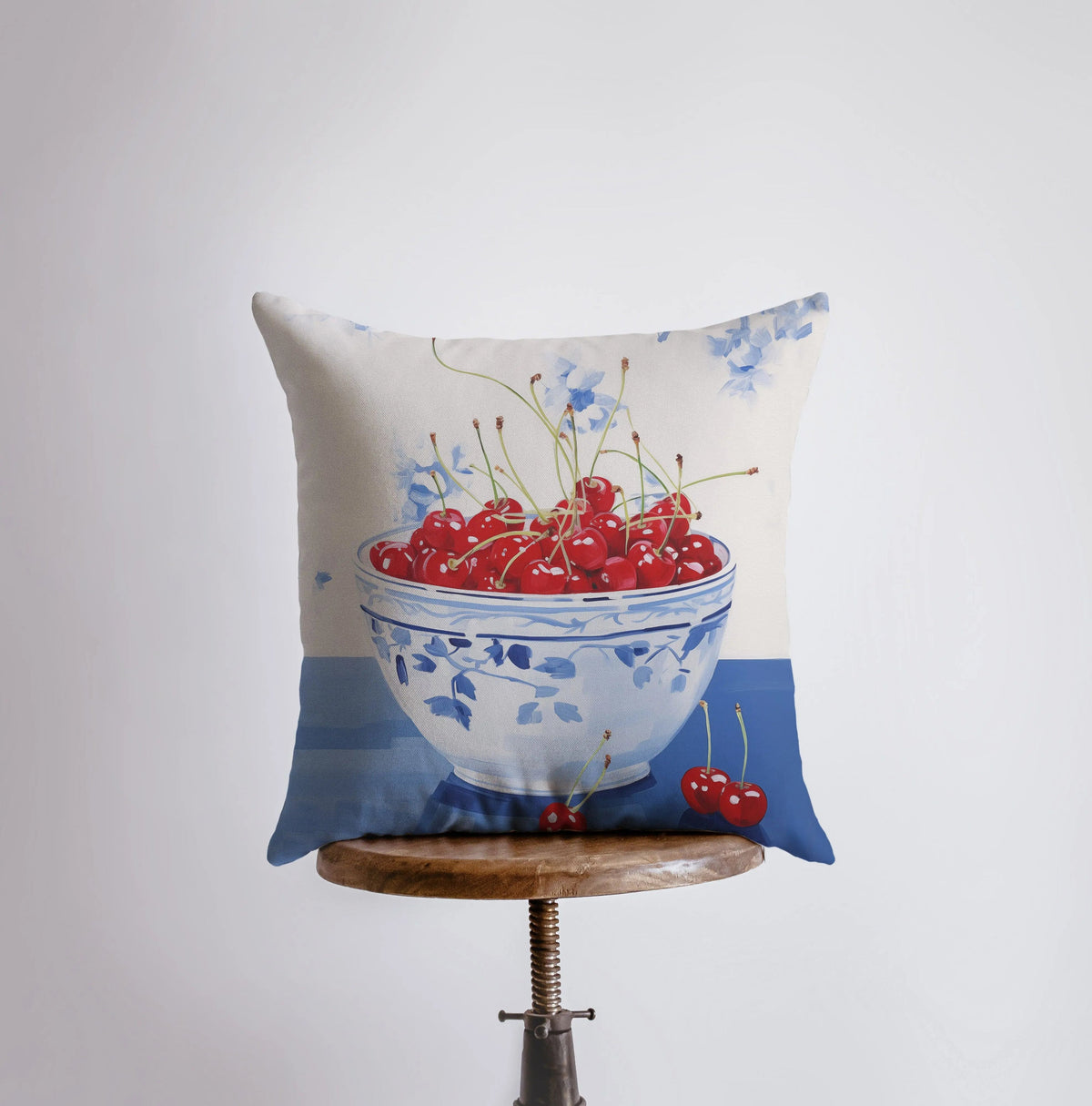 Red Cherry Bowl | Gouache Painting | Food Pillow | Fruit | Abstract