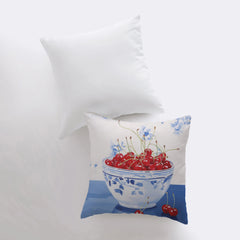 Red Cherry Bowl | Gouache Painting | Food Pillow | Fruit | Abstract
