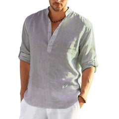 2022 New Men's Daily Business Linen Long Sleeve Solid Color Loose