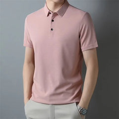 Men's Fashion Waffle Solid Short Sleeved Polo Shirt Summer Breathable