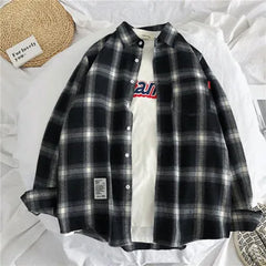 Harajuku Plaid Shirts Men's Spring Autumn Winter High Quality Casual