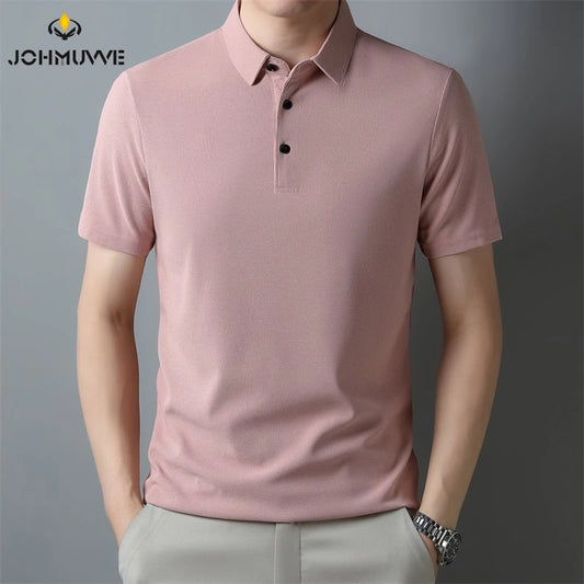 Men's Fashion Waffle Solid Short Sleeved Polo Shirt Summer Breathable