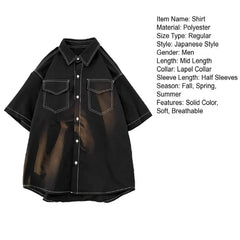 Fall Spring Men Shirt Loose Fit Japanese Style Single-breasted Lapel