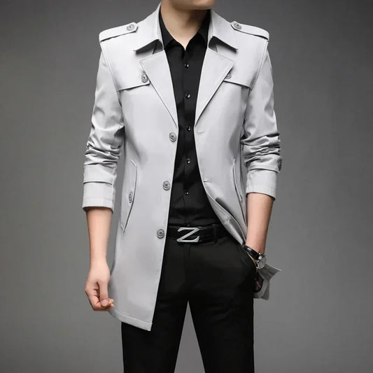 New Spring Men Trench Fashion England Style Long Trench Coats Mens