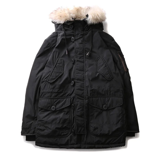 Winter Parka Coat Men's Multi Pockets Fur collar Down Jacket Duck