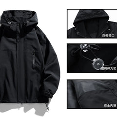 Black Camping Jacket Men Windbreak Coat Plus Size 8XL Fashion Casual