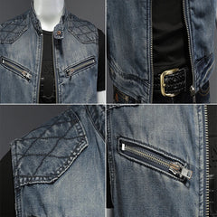 DIMUSI Mens Denim Vests Vintage Fashion Design Retor Sleeveless