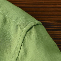 Green Cotton Linen Casual Shirts For Men Basic Classic Long Sleeve