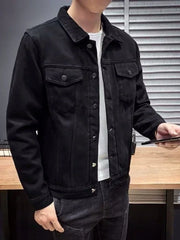 Male Jean Coats with Sheep Padding Men's Denim Jacket Wide Sleeves