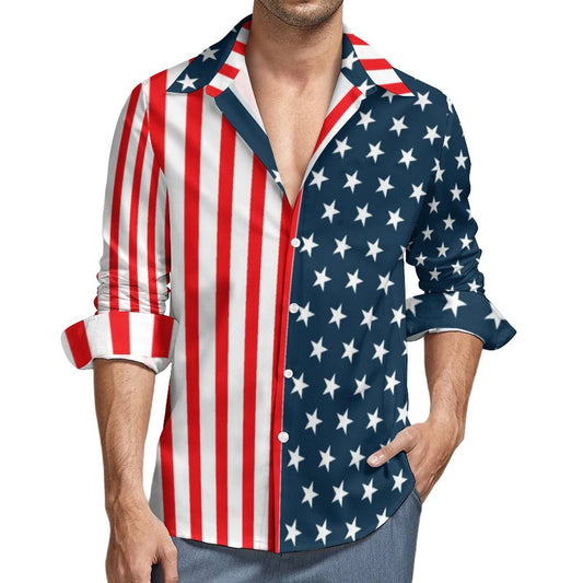 American Flag Printing Casual Shirts Men's Star Stripe Flag Shirt