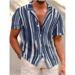 Men's Shirts Holiday Hawaiian Beach Shirts Striped Print Tops Business