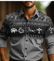 2024 Vintage Men's Shirt Ethnic Wear Western Shirt Tribal Pattern