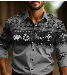 2024 Vintage Men's Shirt Ethnic Wear Western Shirt Tribal Pattern