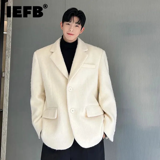 IEFB Korean Chic Male Woolen Jacket Fashion Lapel Single Breasted