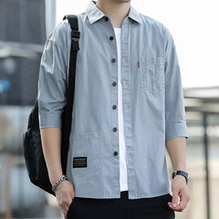 Business Casual Fashion Shirts Turn-down Collar Loose Handsome Three