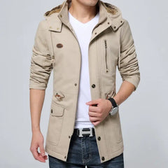 Casual Loose Autumn Winter Men Trench Coat Fashion Hooded Windproof