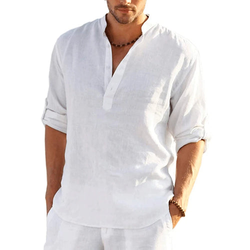 2022 New Men's Daily Business Linen Long Sleeve Solid Color Loose