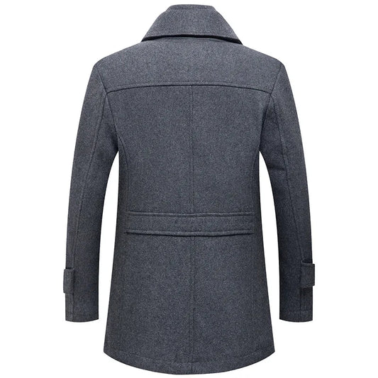 Winter Men Slim Fit Wool Trench Coats Fashion Middle Long Outerwear