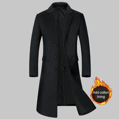 Autumn and Winter New Men's Wool Coat Long Over The Knee Suit Collar