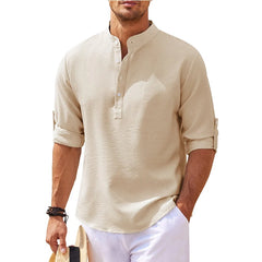 2024 New Men's Casual Blouse Cotton Linen Shirt Loose Tops Long Sleeve