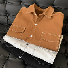 Fall Spring Men Shirt Loose Fit Japanese Style Single-breasted Lapel