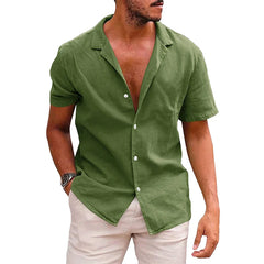 Cotton Linen Hot Sale Men's Short-Sleeved Shirts Summer Solid Color