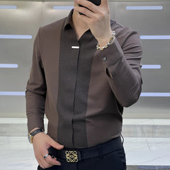 Autumn Men's Advanced Luxury Long Sleeve Shirt Square Neck Button