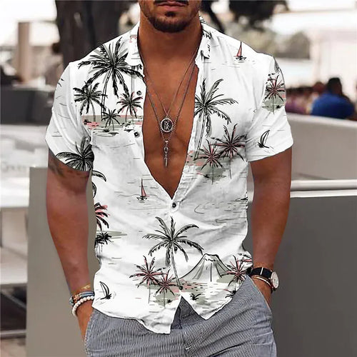 2023 Coconut Tree Shirts For Men 3d Printed Men's Hawaiian Shirt Beach