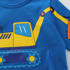 2024 Boys Clothes Cartoon  Excavator T-shirt for Boy Autumn New