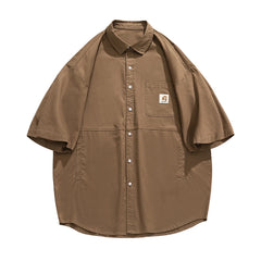 Japan Style Cargo Shirts Men Summer  Pure Cotton Loose Casual Pocket