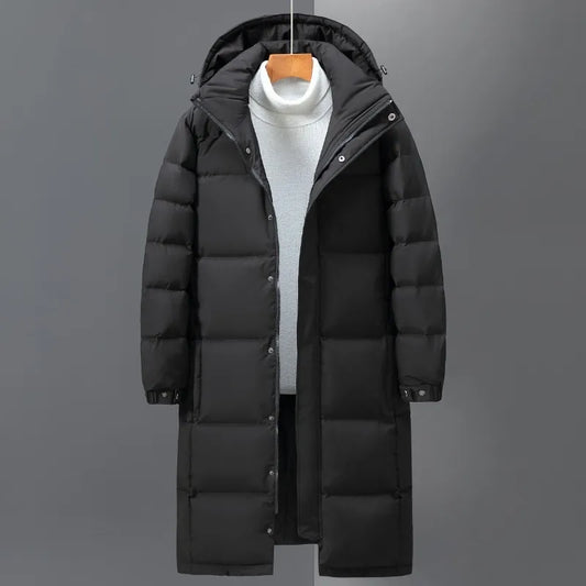 Men Winter Long Duck Down Coats Hooded Casual Down Jackets High