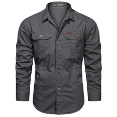 2024 Spring Cotton Cargo Shirt for Men Long Sleeve Multi-Pocket Shirts