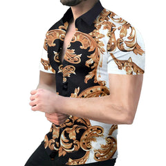 Hawaiian Men Summer Casual Floral Korean Social Retro Shirt Geometric