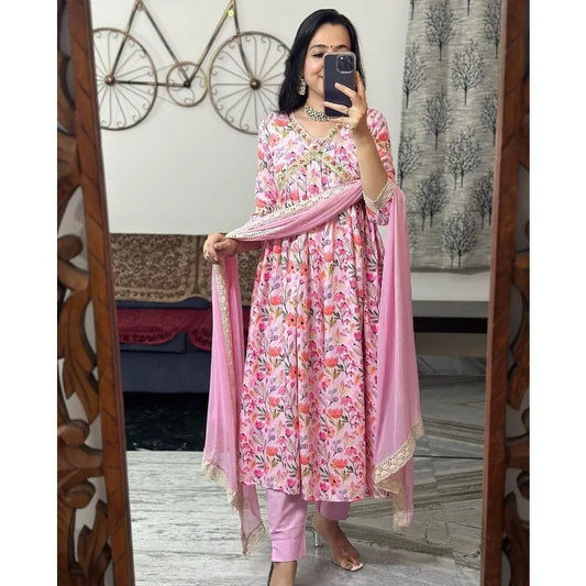 Pink Naira Cut Kurta Palazzo Dupatta Women Designers Salwar Kameez