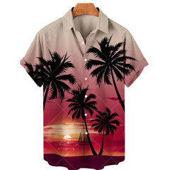 Coconut Tree Printed Hawaiian Shirt Simple Summer Style Beach Shirts