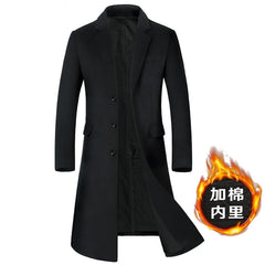 Autumn and Winter New Men's Wool Coat Long Over The Knee Suit Collar