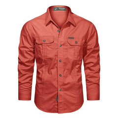 2024 Spring Cotton Cargo Shirt for Men Long Sleeve Multi-Pocket Shirts