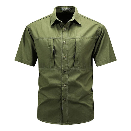 Summer Men Short Sleeve Cargo Breathable Shirt Men Casual Tactic