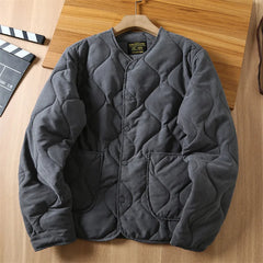 Winter Retro Quilted Jacket Men Collarless Cotton Padded Coat M65