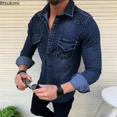 New Spring Autumn Mens Jeans Shirt Long Sleeve Denim Shirts for Men