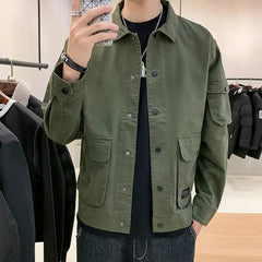 Men's Casual Jacket Spring Autumn Button Lapel Work Coat New Solid